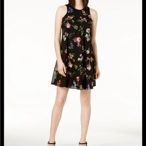 Calvin Klein Black Dress with Vibrant Floral Embroidery